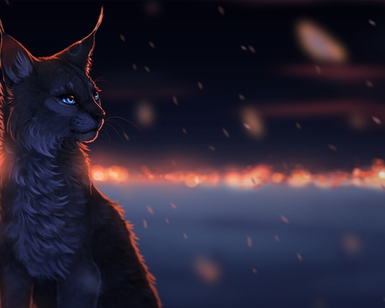 Дикий кот во время снегопада, рисунок