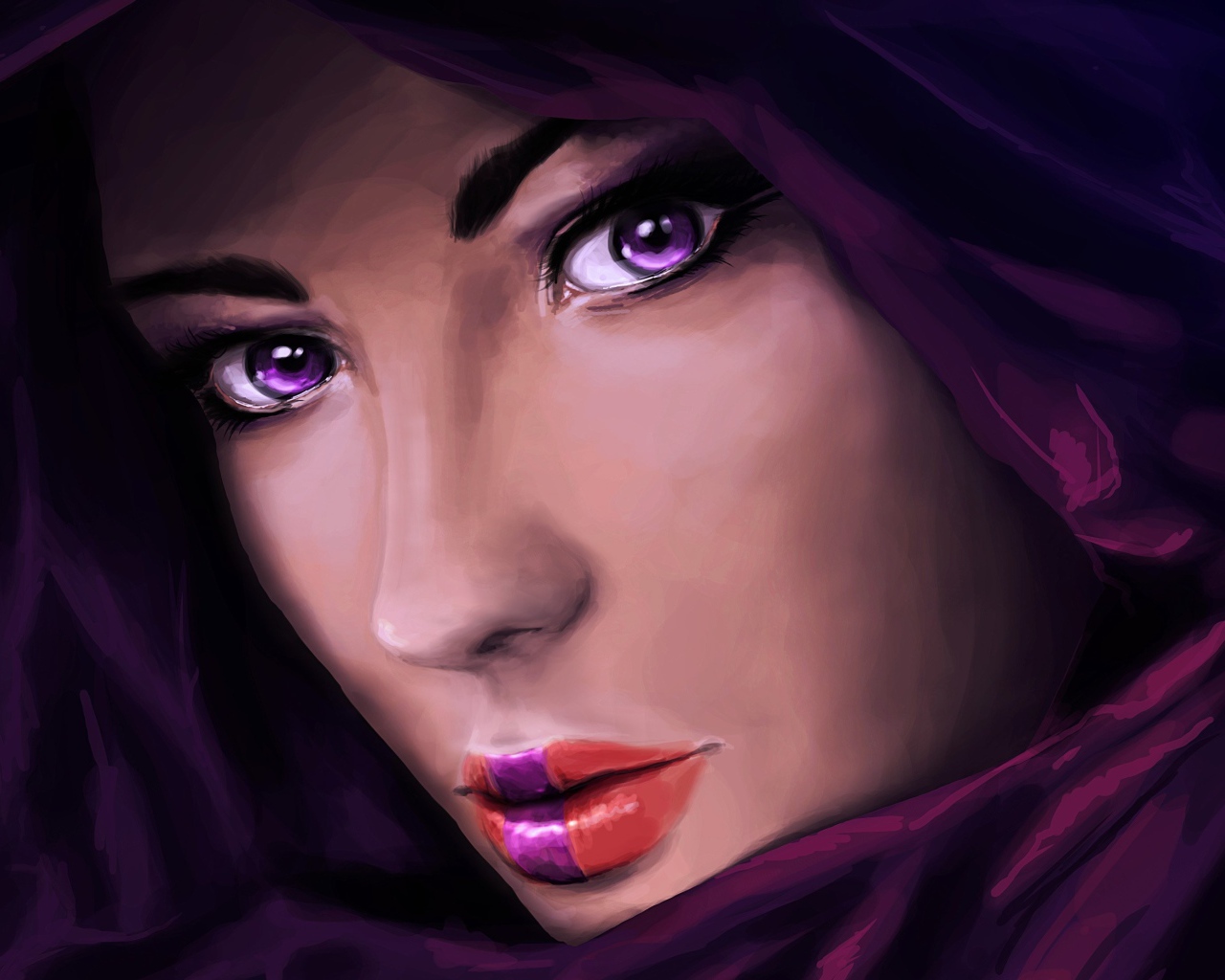Изображение девушки с сиреневыми глазами