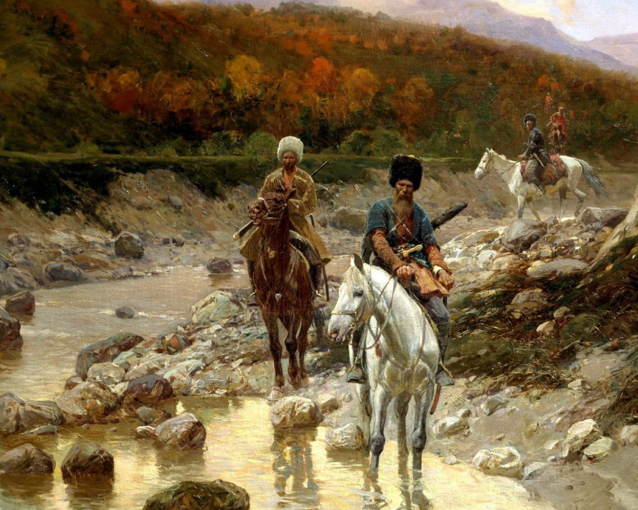 Картина Казаки у горной речки