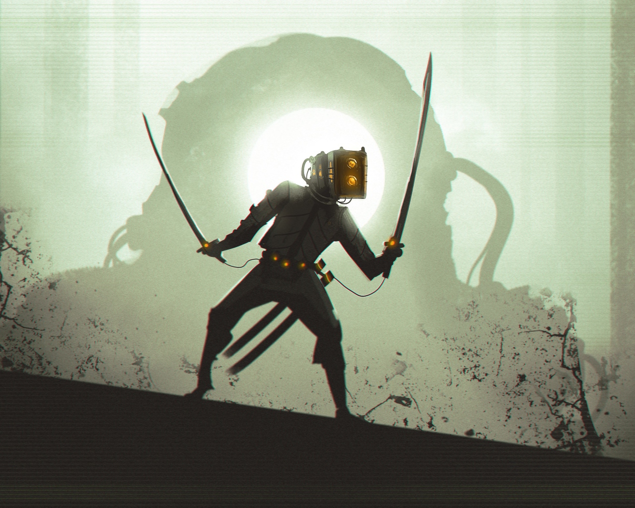 Мужчина с катанами, киберпанк