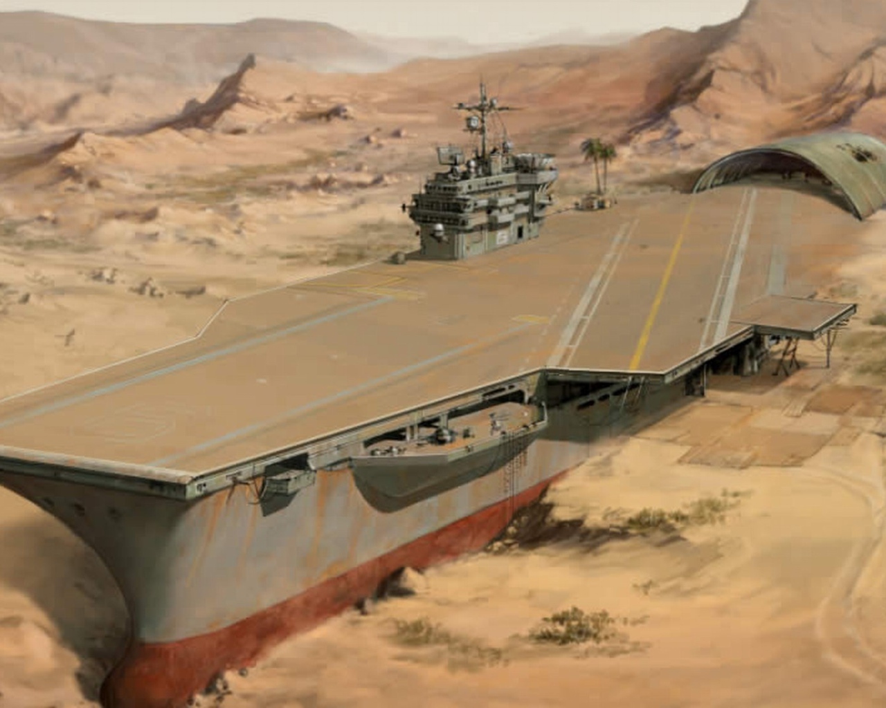 Авианосец в пустыне после засухи