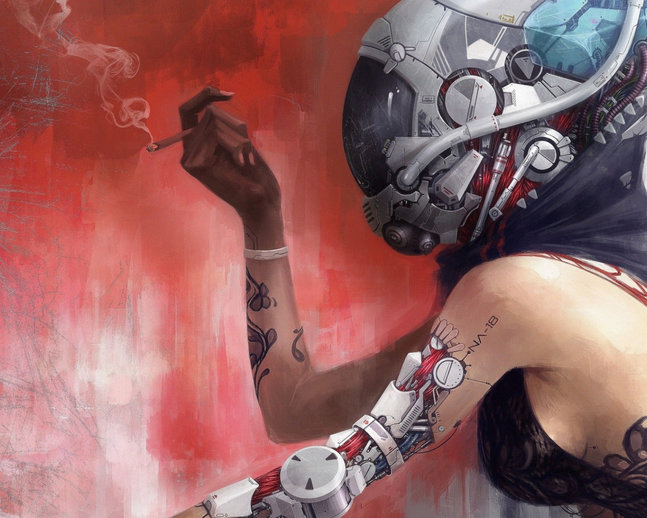 Андроид курит сигарету