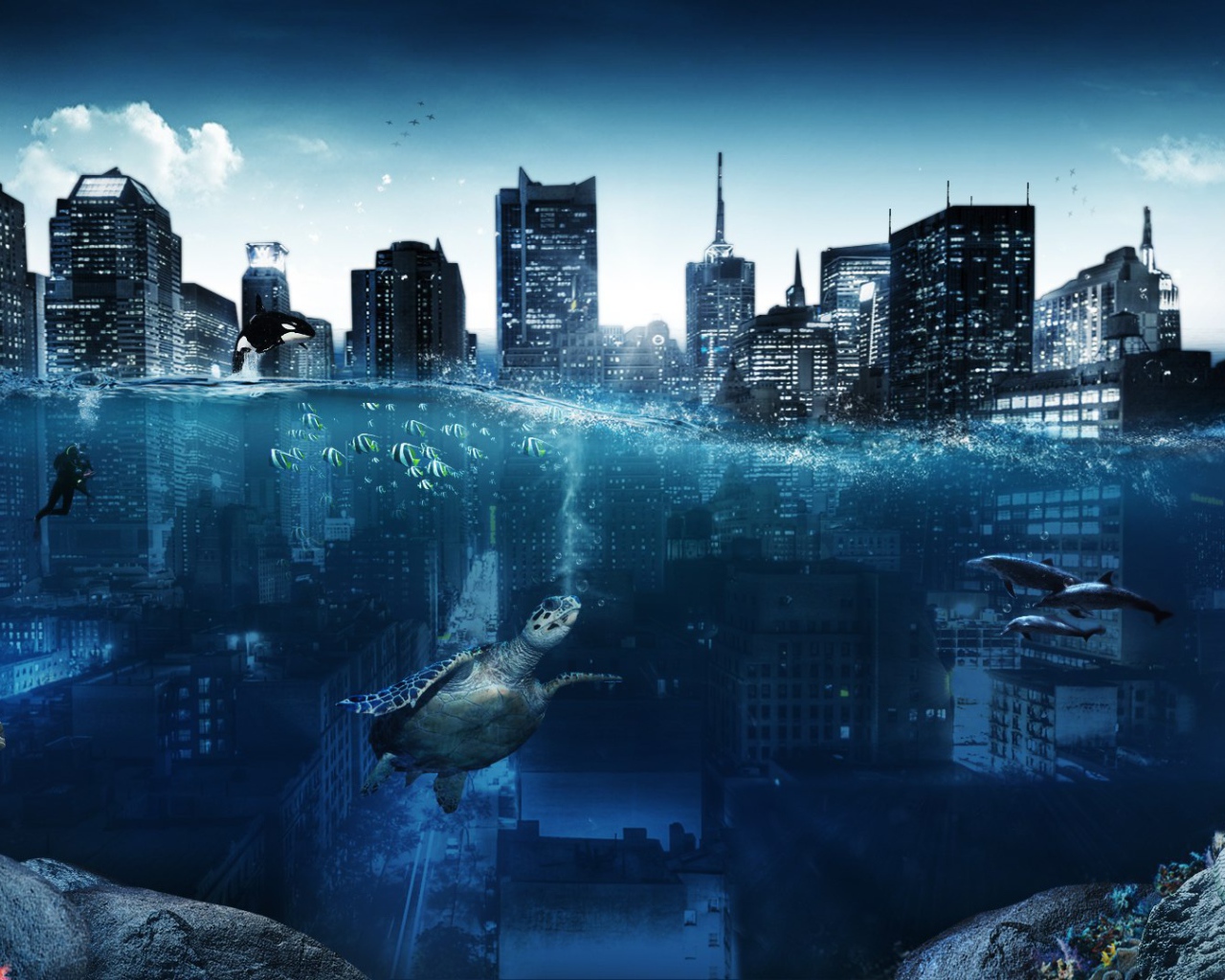 Животные в затонувшем городе