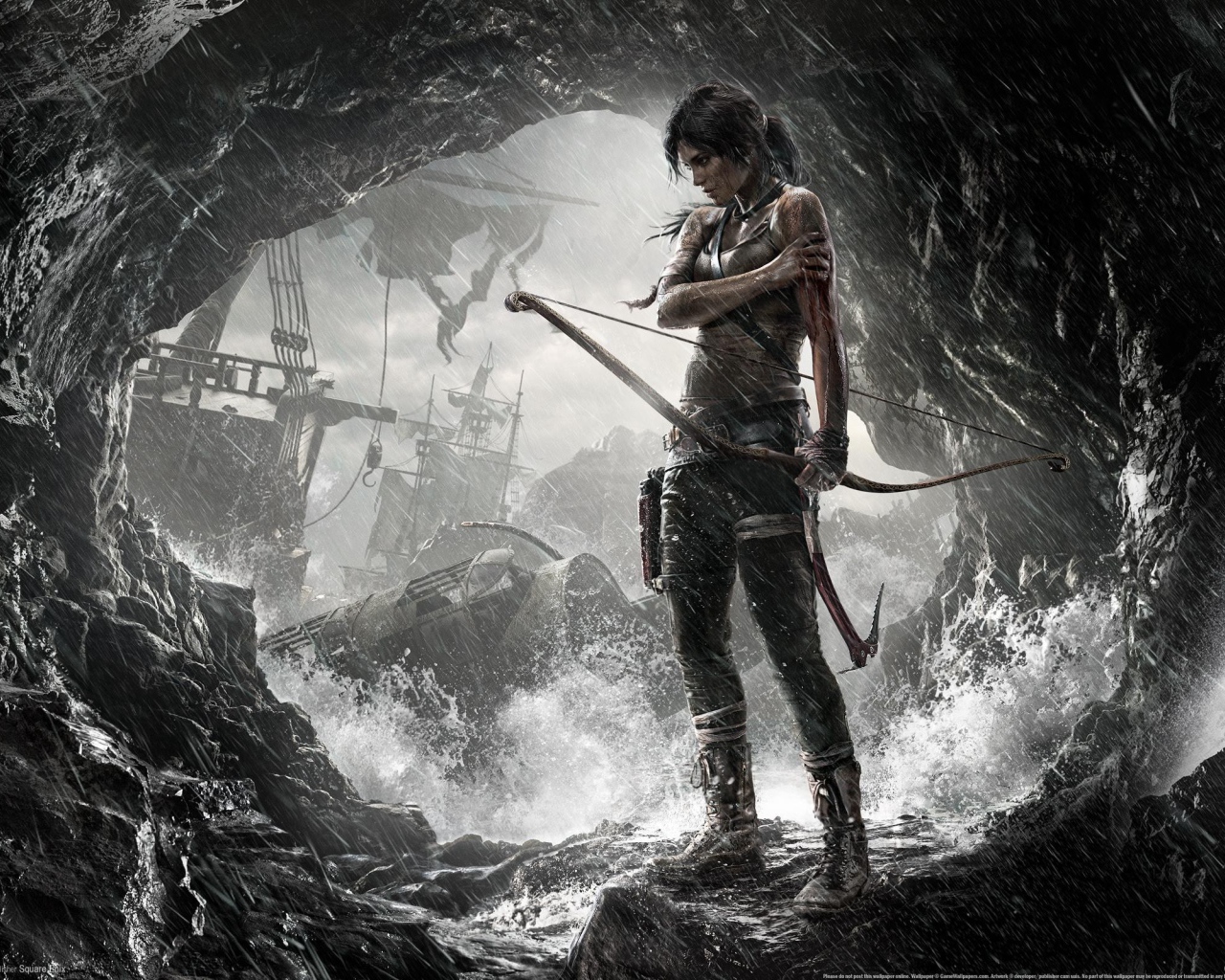 Лучница среди брызг в пещере