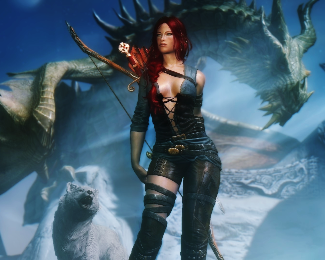 Лучница на фоне дракона, фэнтези