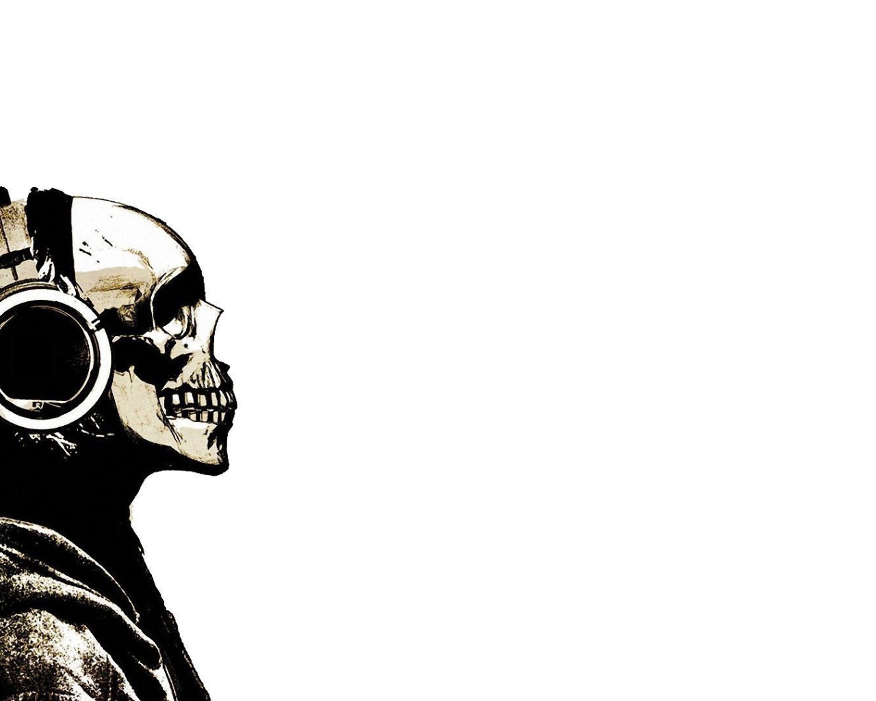 Лысый череп в наушниках