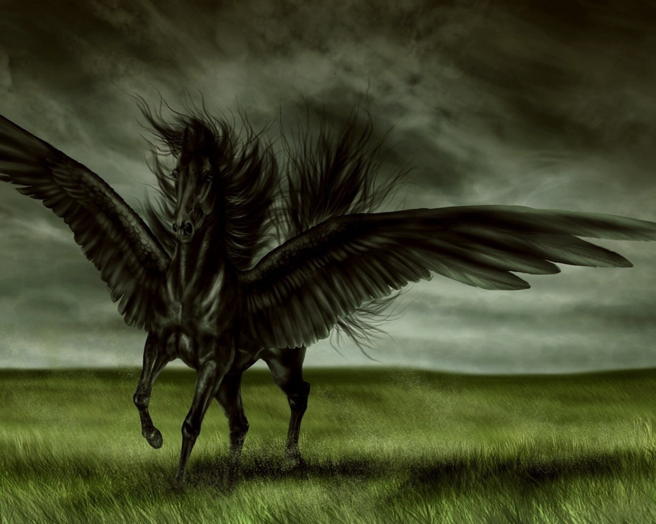 Черный крылатый конь Пегас