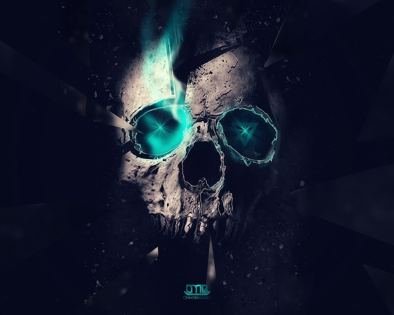 Голубое сияние в глазах черепа