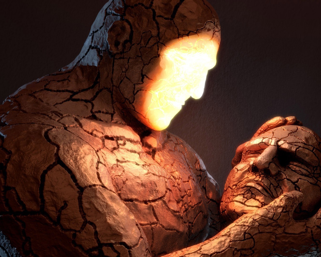 Глиняный человек смотрит на лицо друга