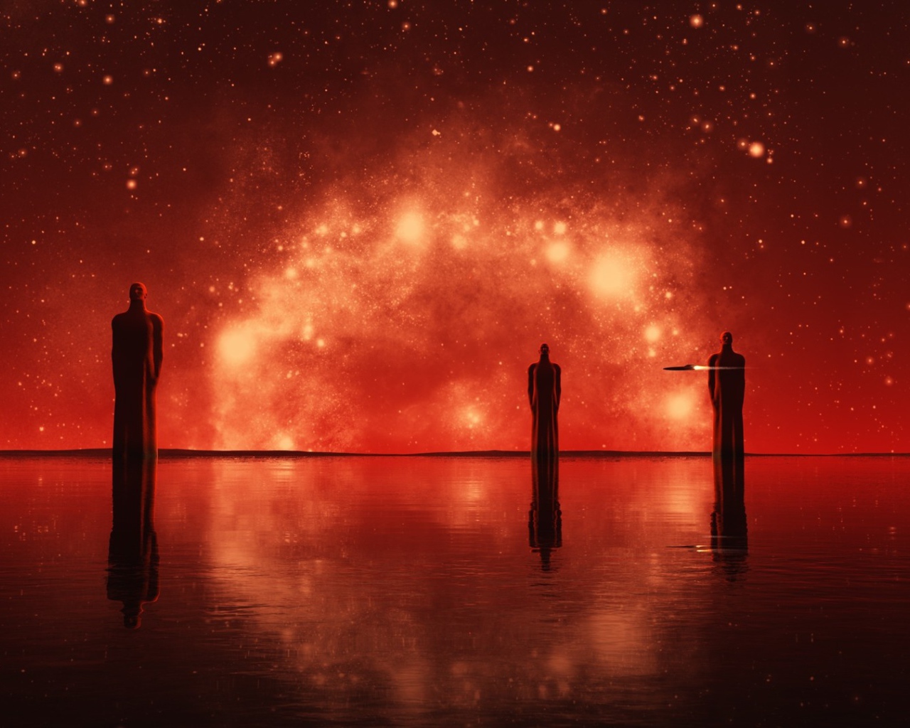 Совет мудрецов на фоне красной звездной системы