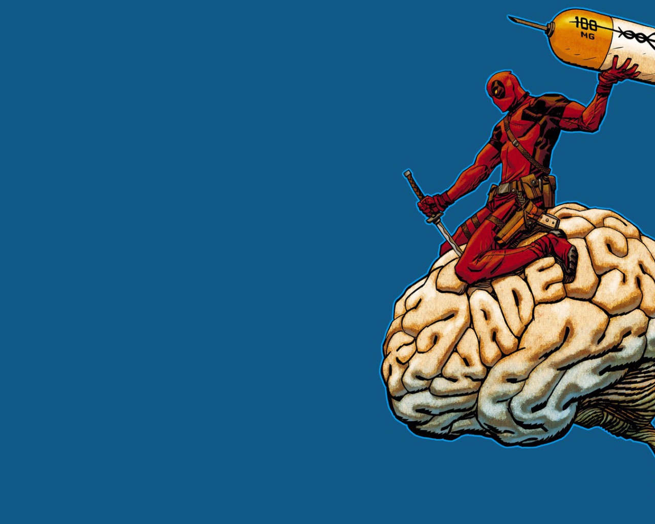 Дэдпул на мозге, голубой фон