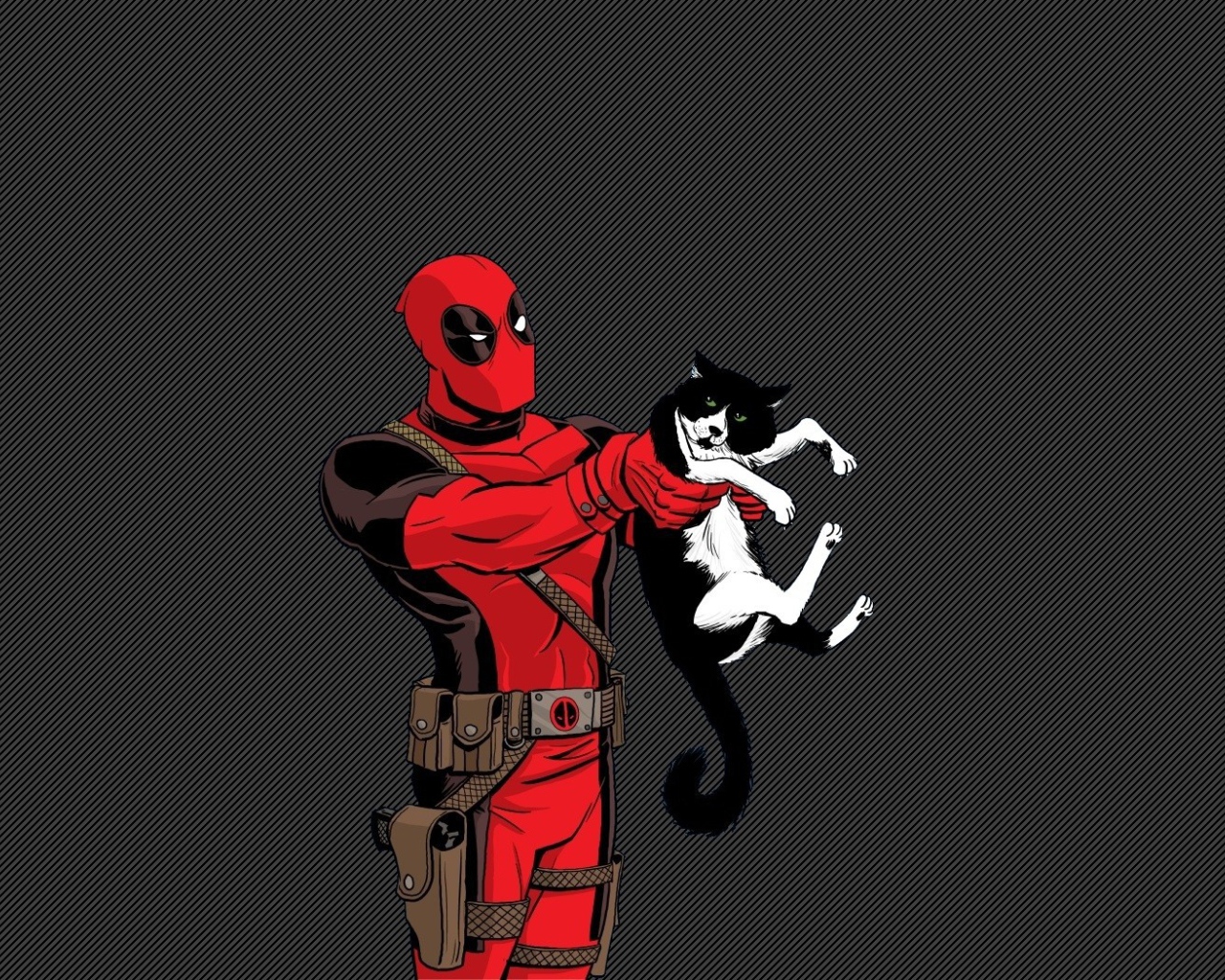 Дэдпул держит в руках кошку