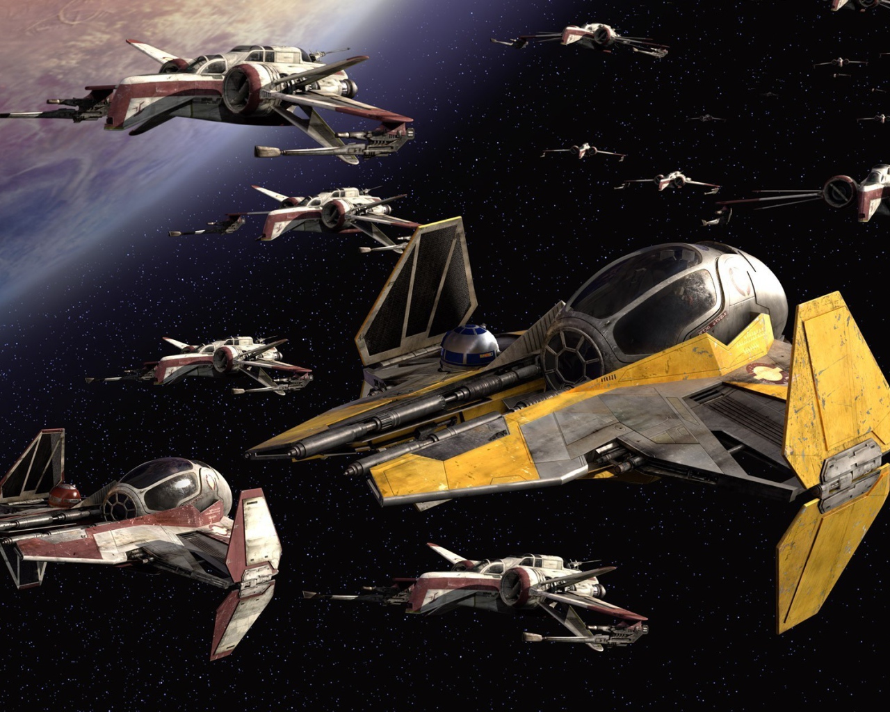 Отряд кораблей у планеты в Звездных войнах