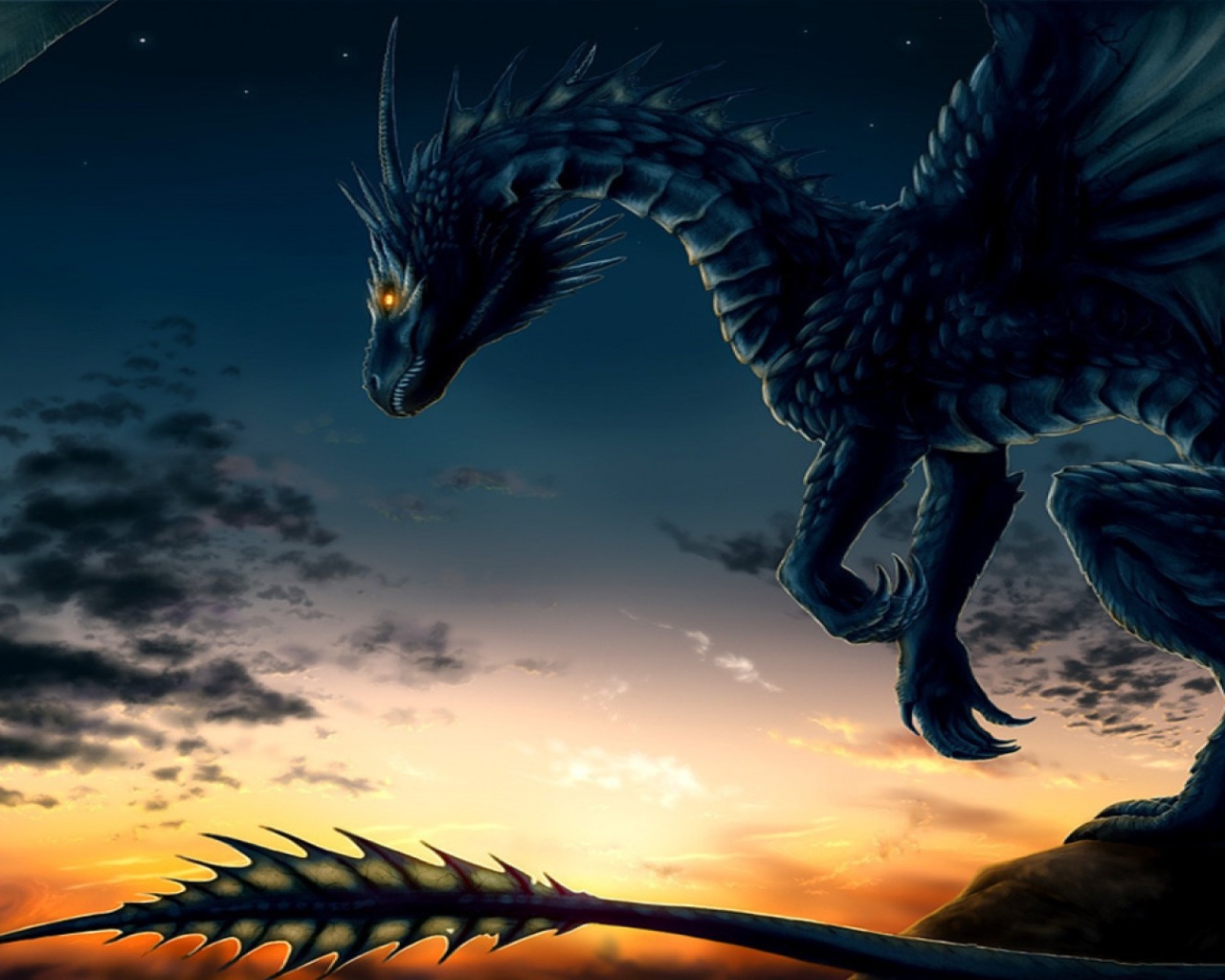 Дракон на фоне заката