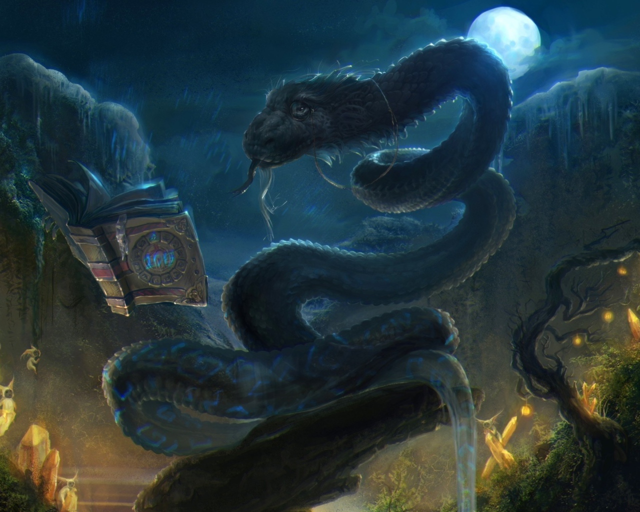 Дракон читает магическую книгу