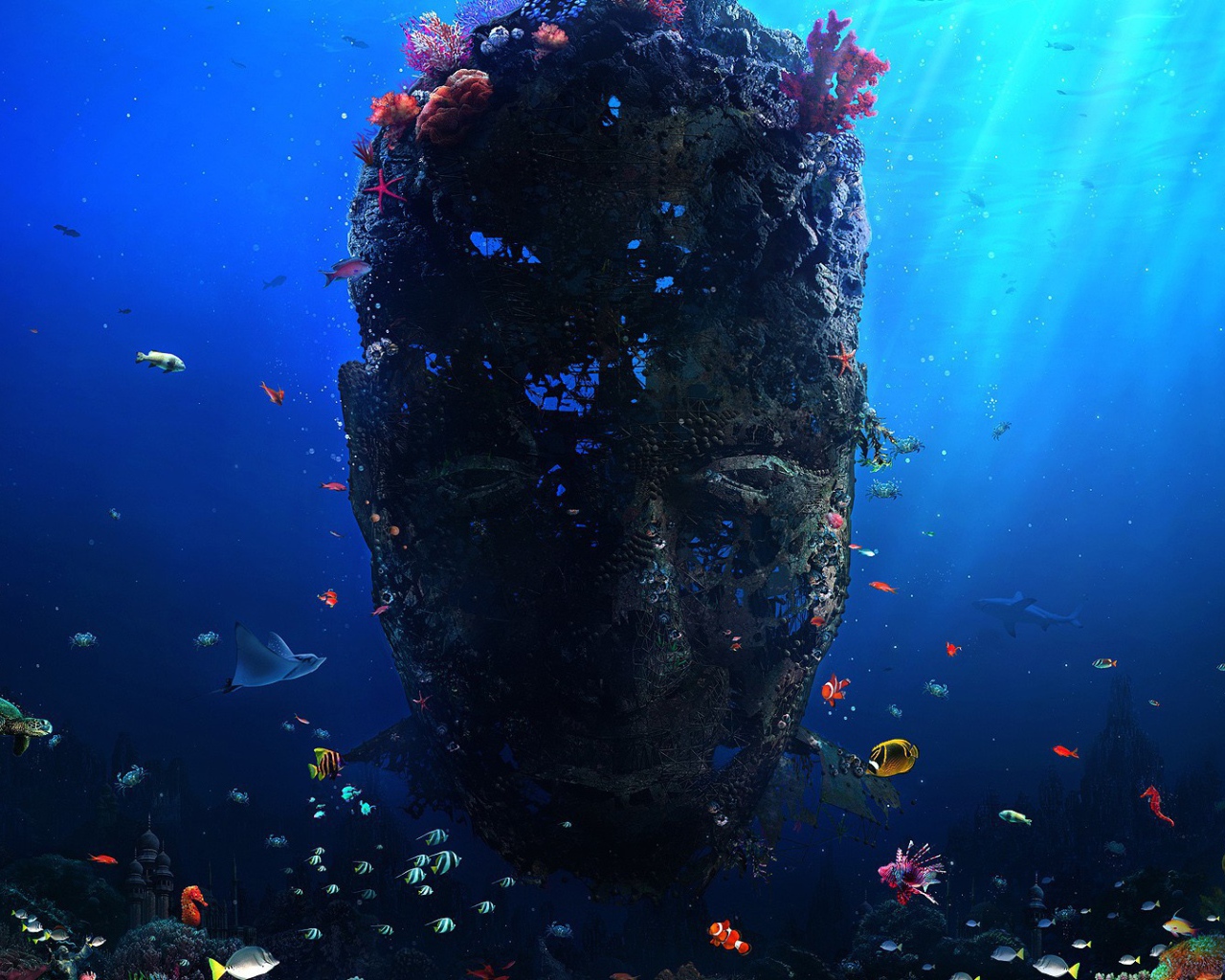 Лицо из кораллов под водой