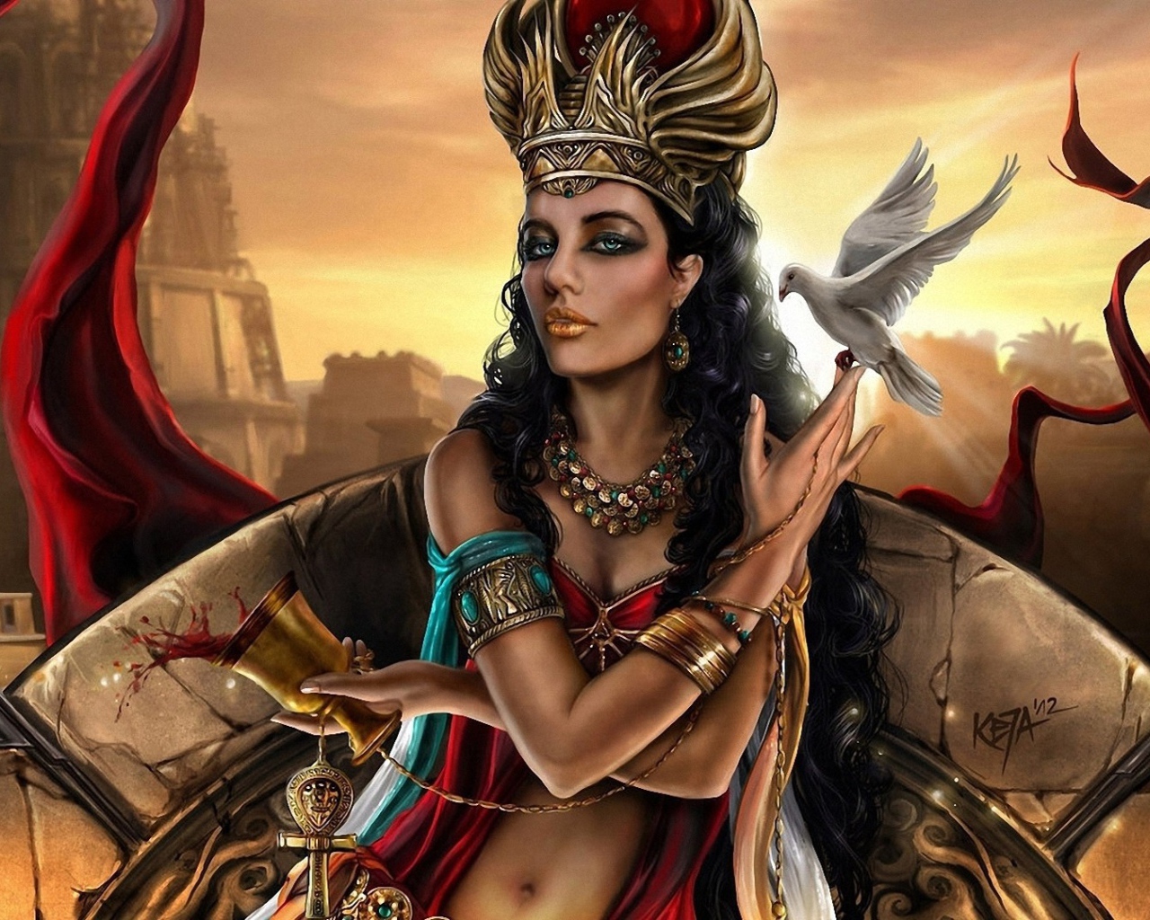 Фэнтези девушка с голубем на руке