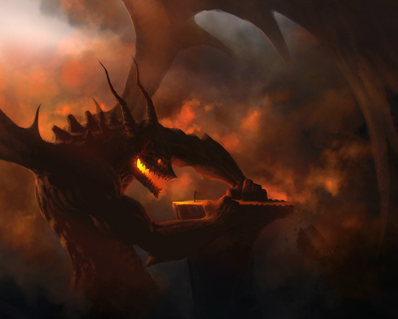 Огненный дракон разговаривает с человеком