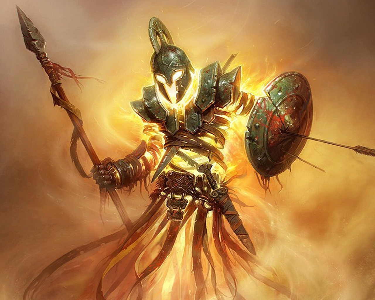 Огненный воин в греческих доспехах