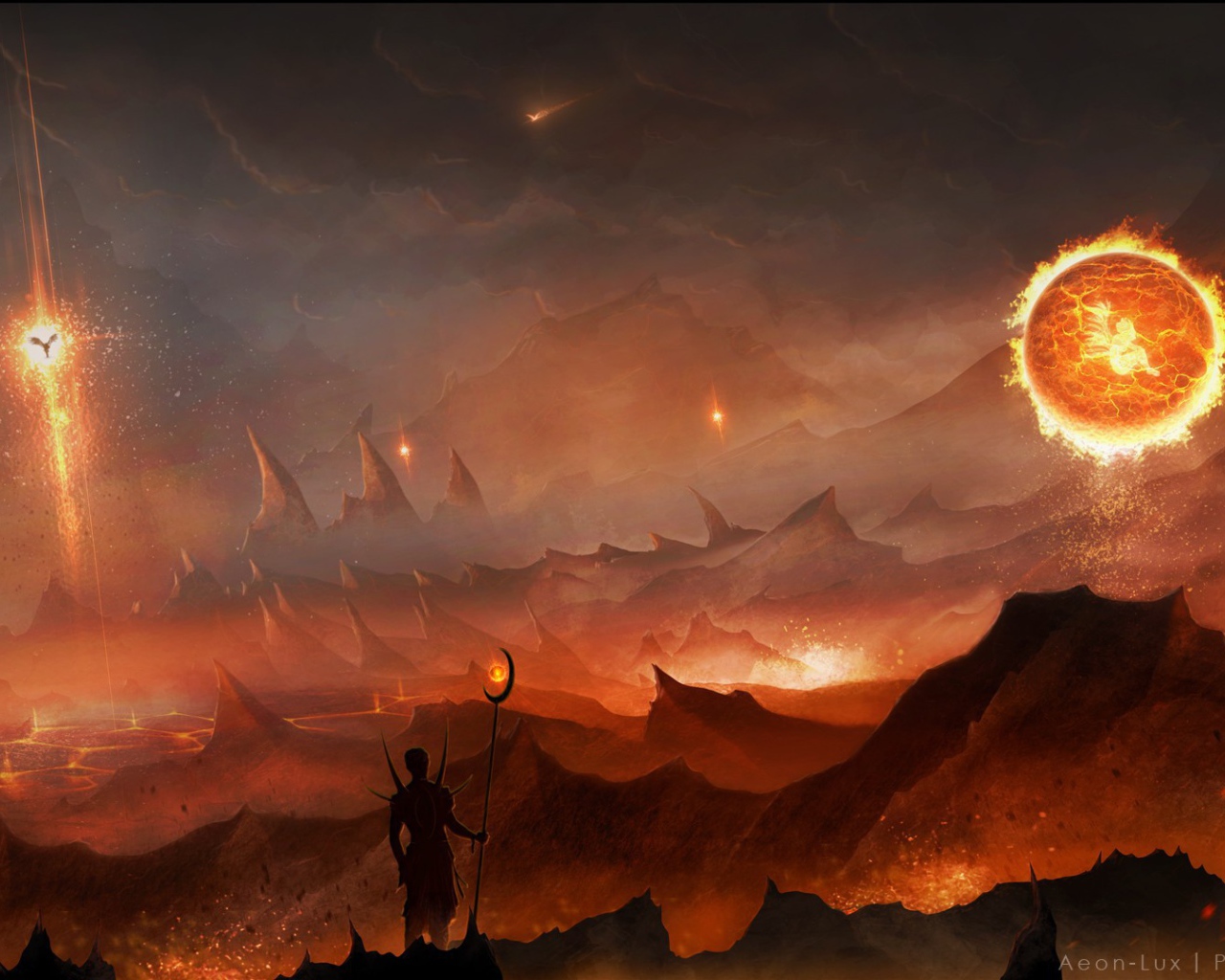 Огненный шар над скалами, фэнтези