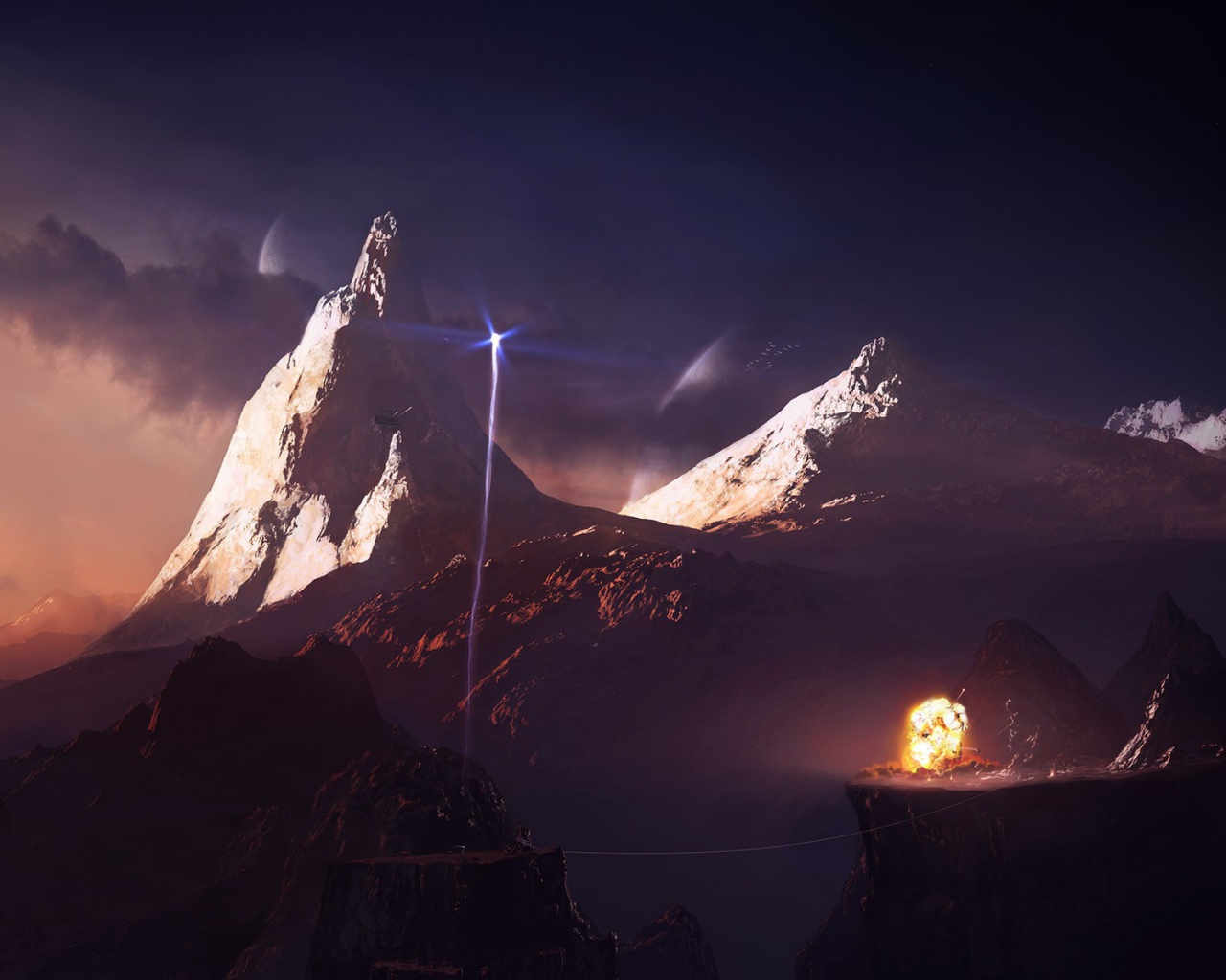 Вспышка на площадке в горах