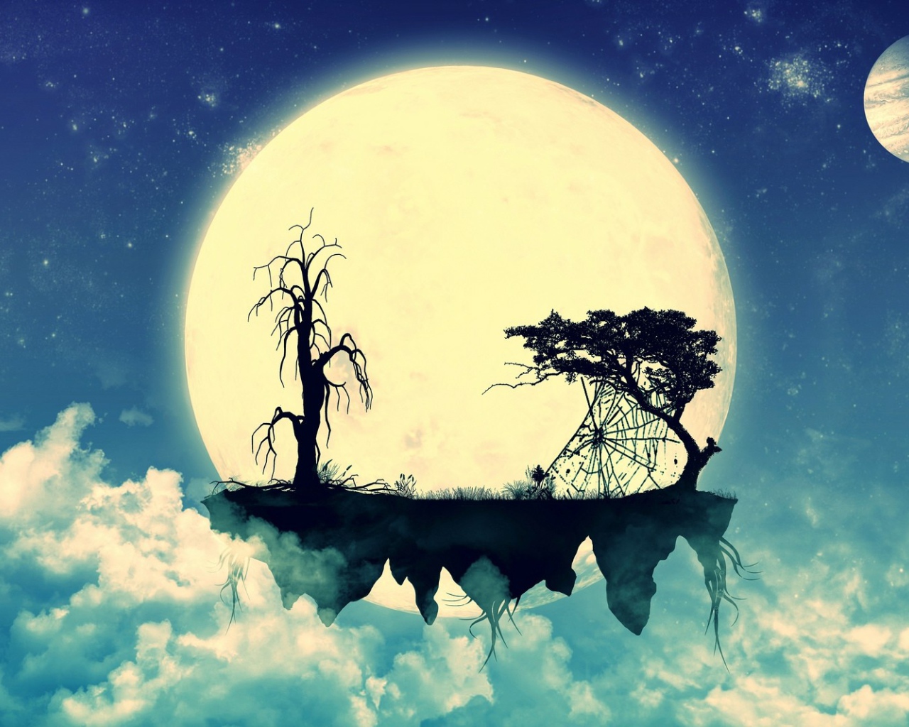 Парящий остров на фоне Луны