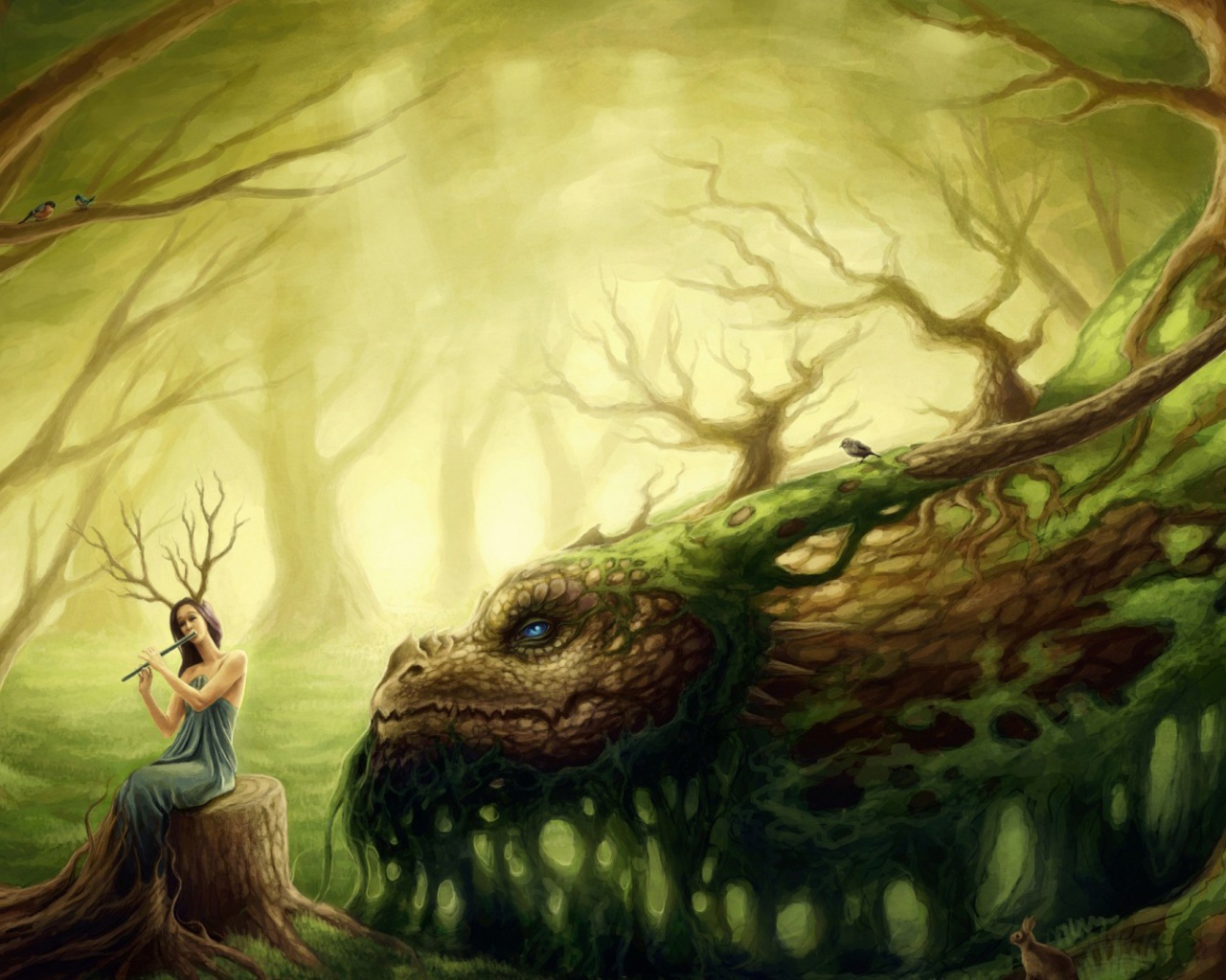 Лесная фея играет на свирели