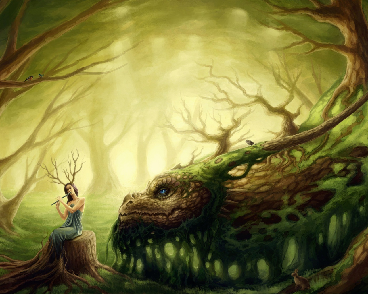 Лесная фея играет на флейте