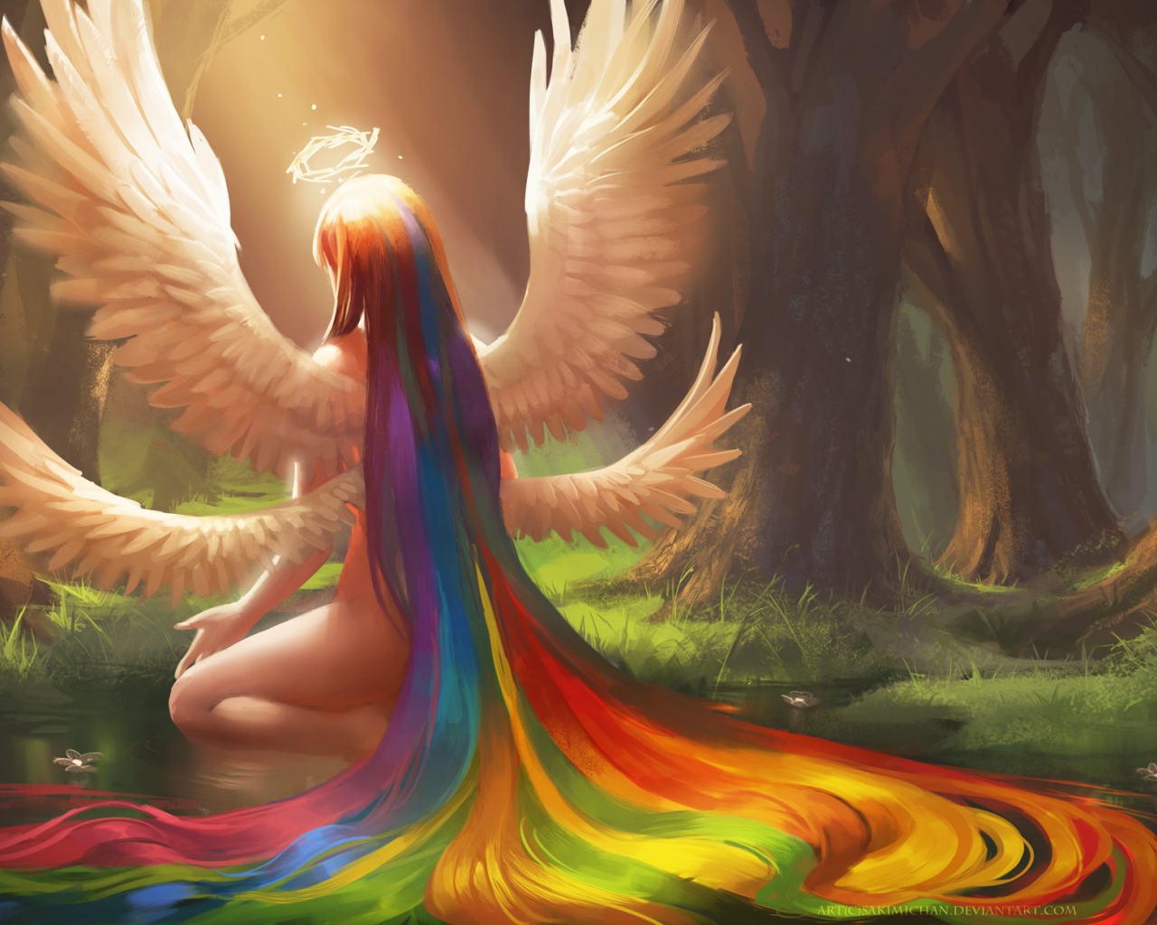 Лесная фея с радужными волосами