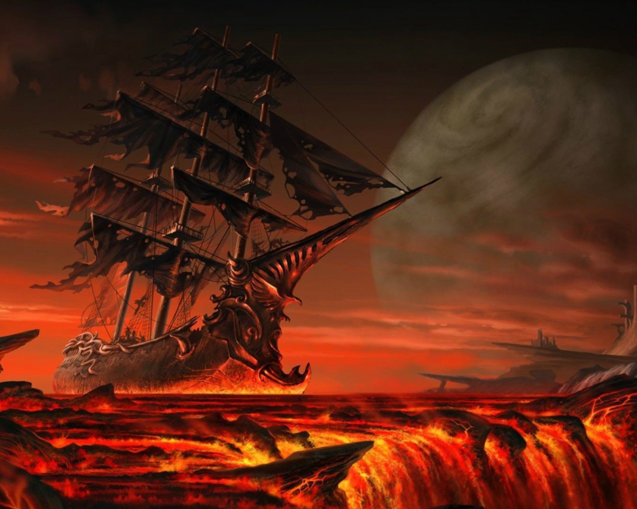 Корабль призрак в огненном море