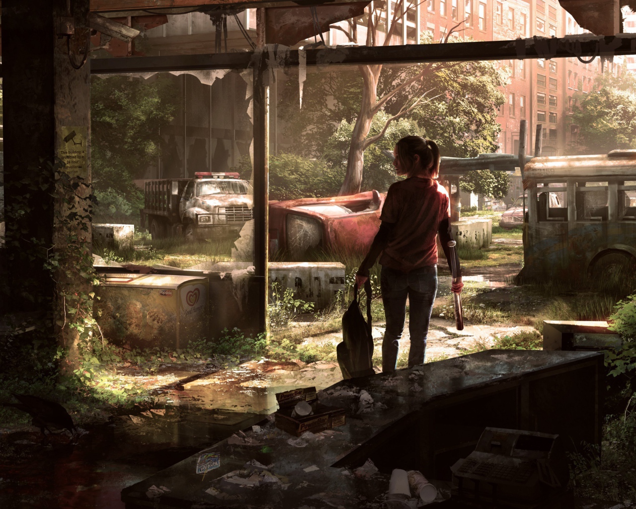 Девушка в поисках пропитания после апокалипсиса