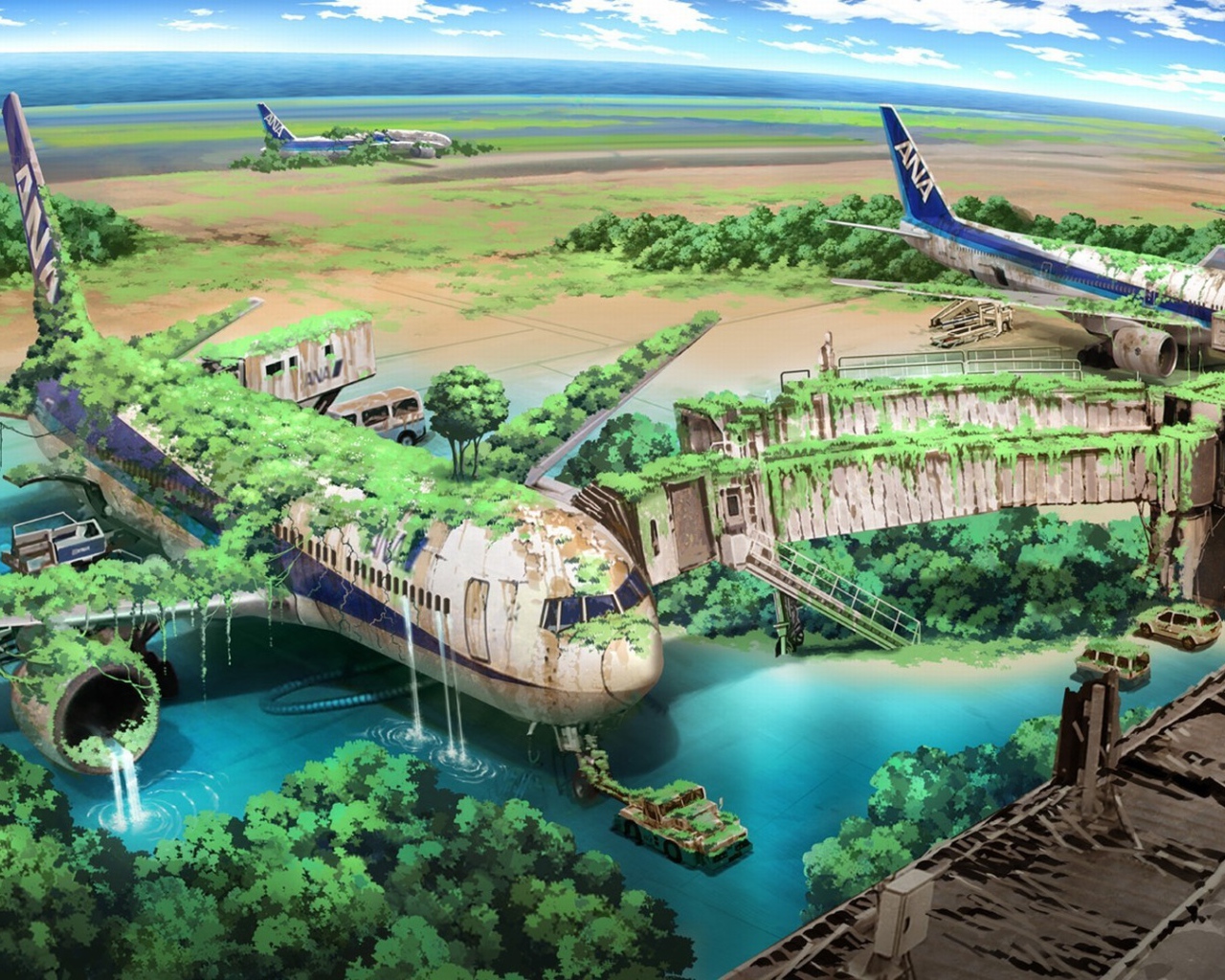 Поросшие травой руины аэропорта