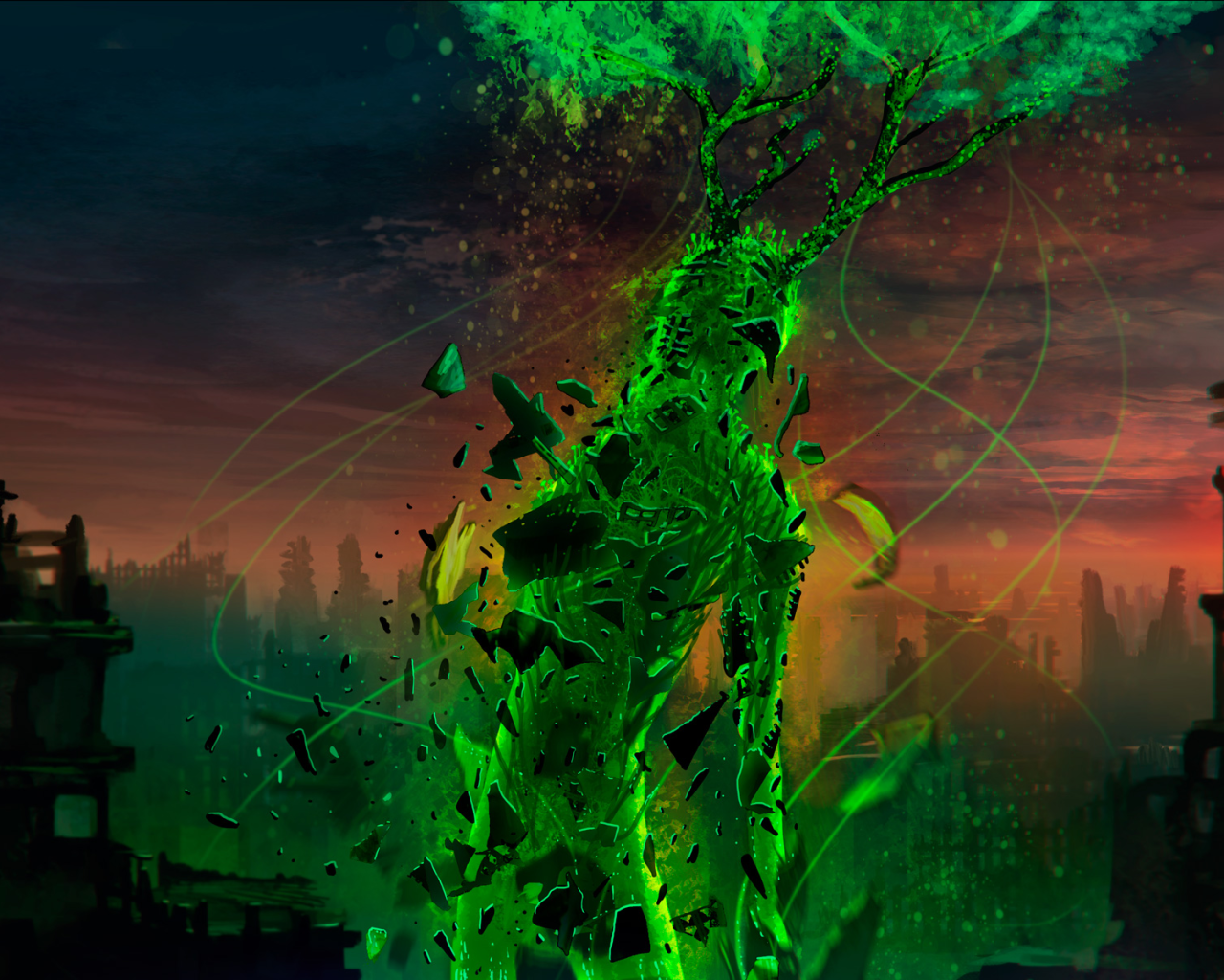 Зеленый персонаж фентези Атом