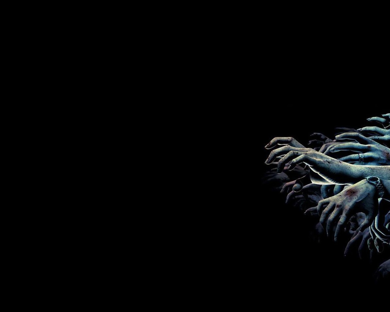 Руки толпы зомби на черном фоне