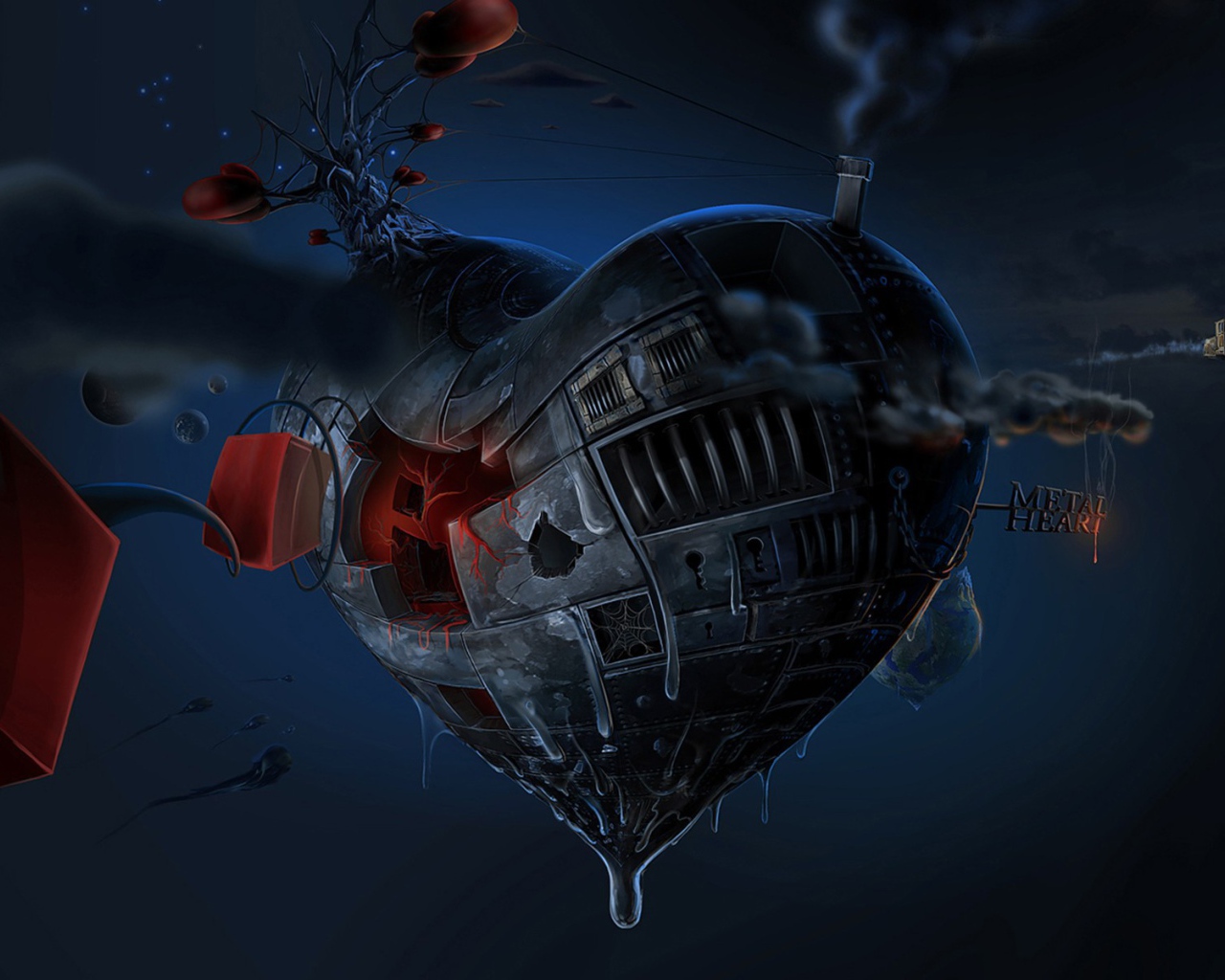 Железное сердце парит в невесомости