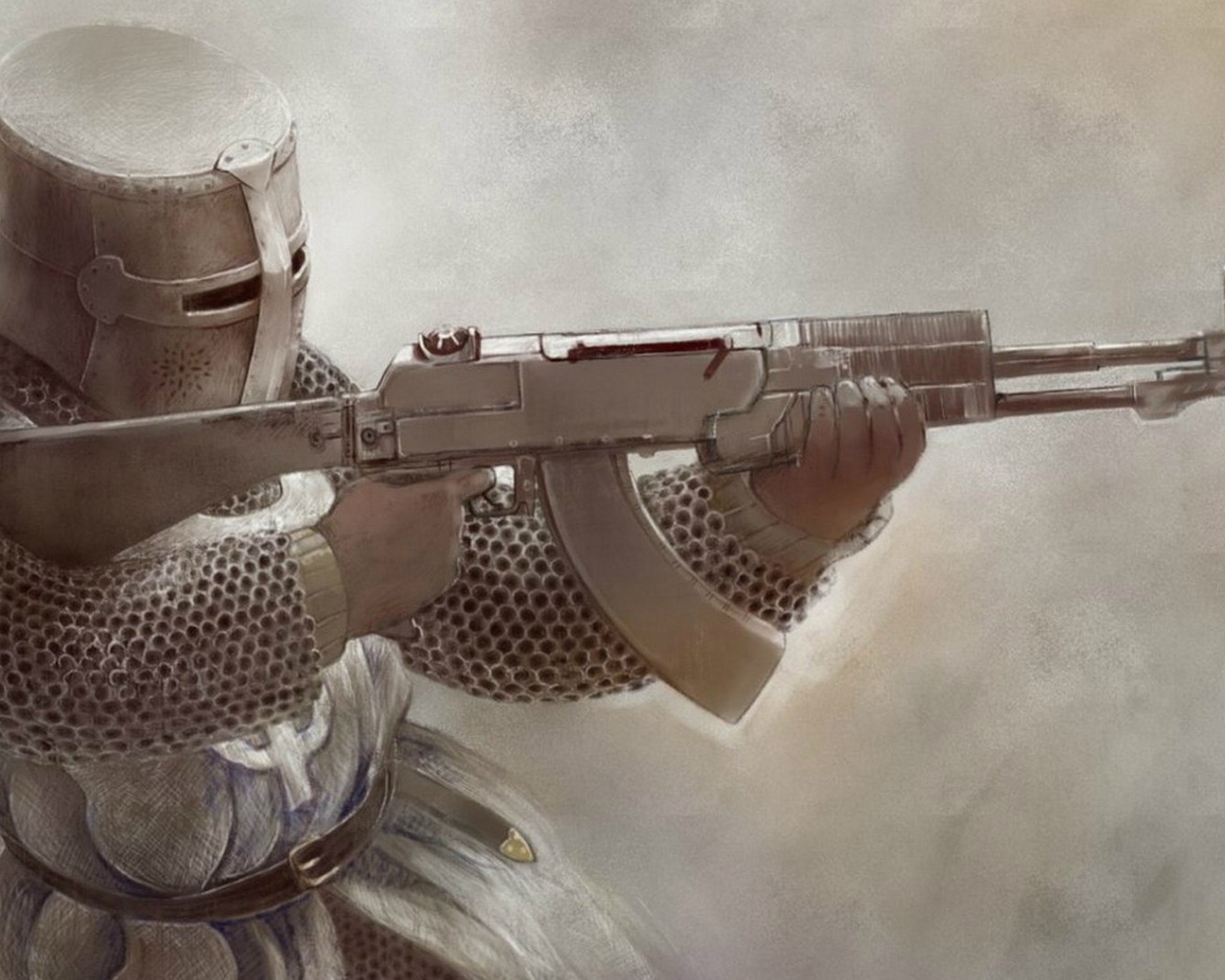 Рыцарь с автоматом в руках