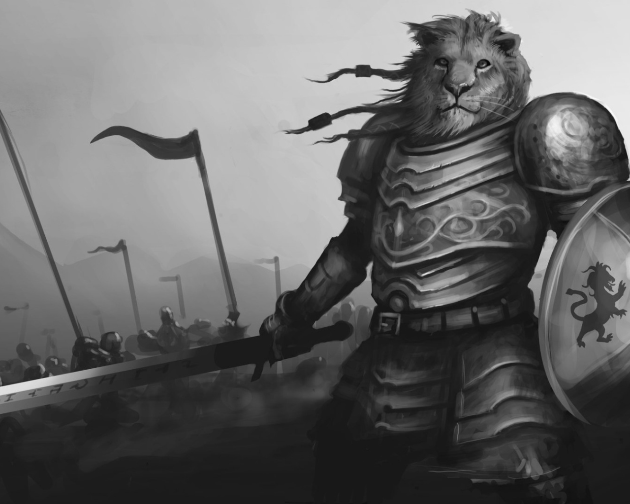 Лев в рыцарских доспехах
