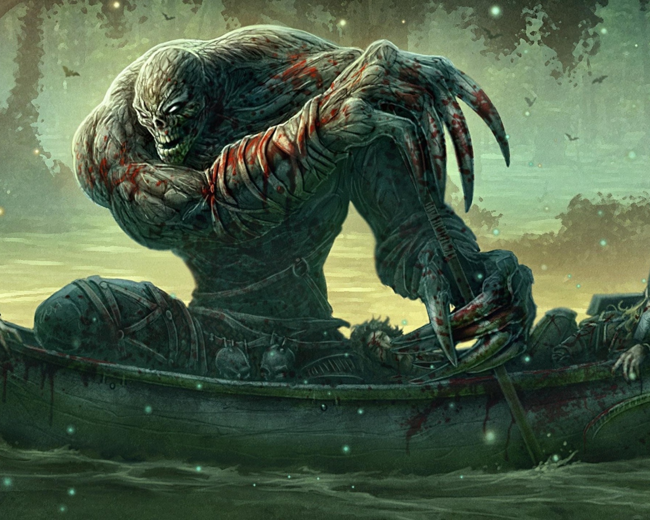 Монстр в лодке на реке