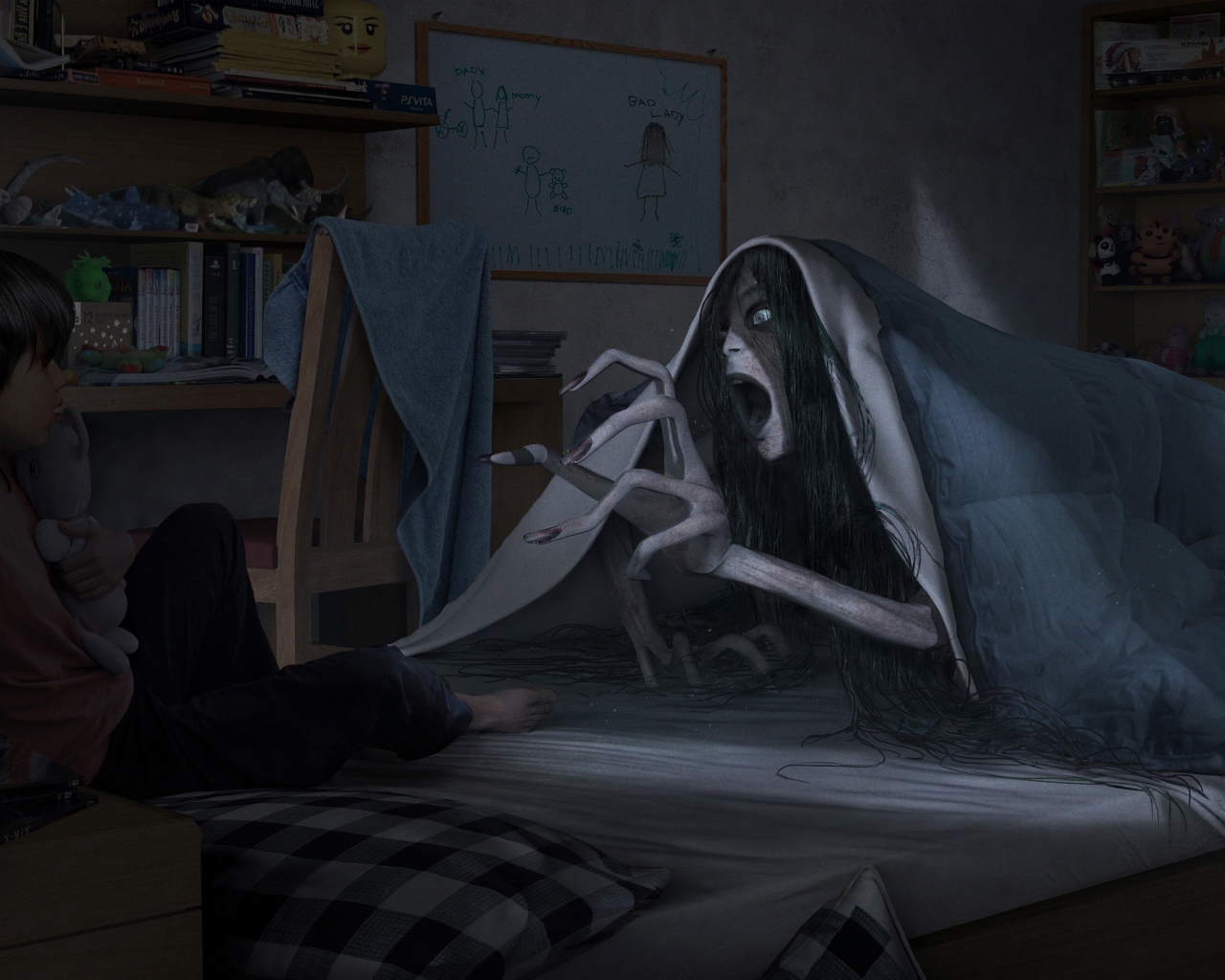 Монстр пугает ребенка