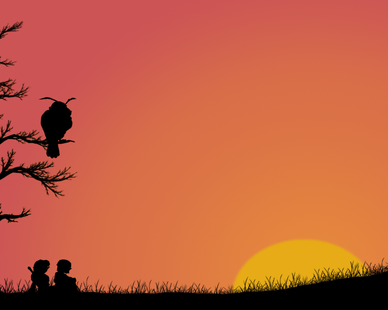 Филин на дереве над путниками