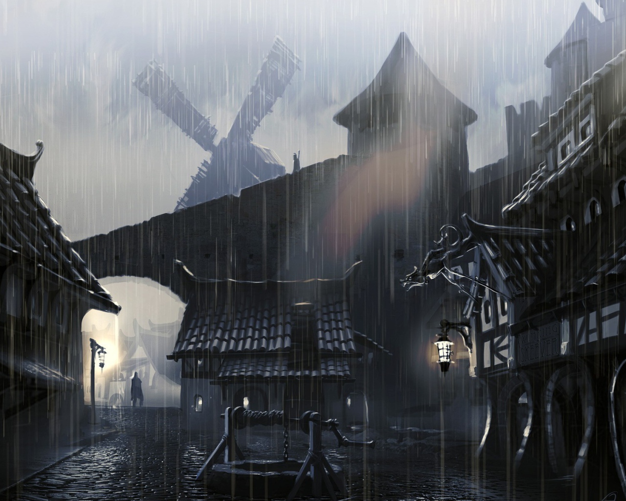 Дождь в старой деревушке