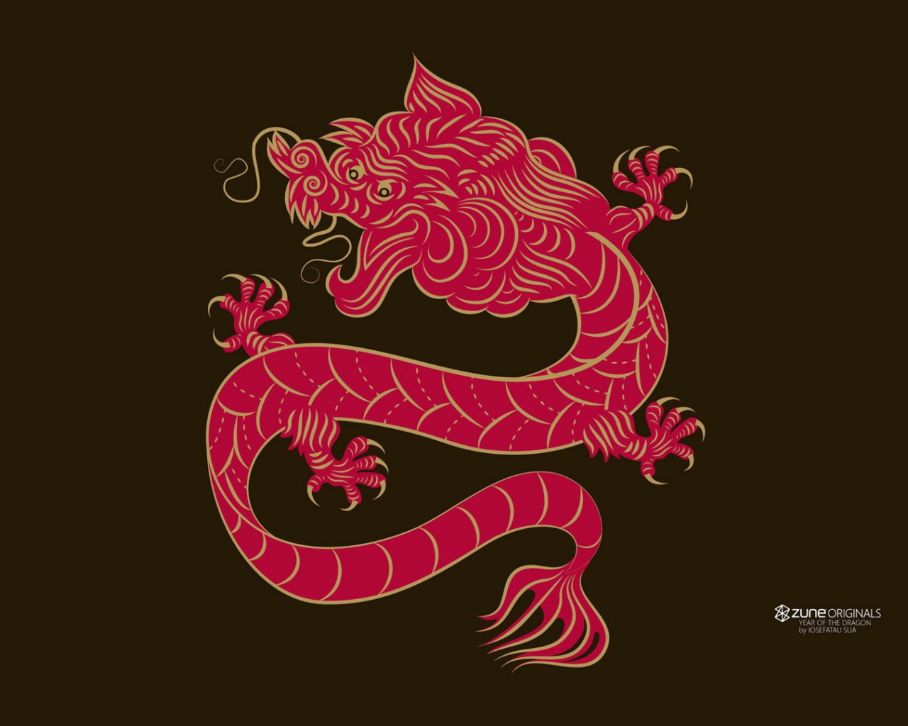 Красный дракон на коричневом фоне