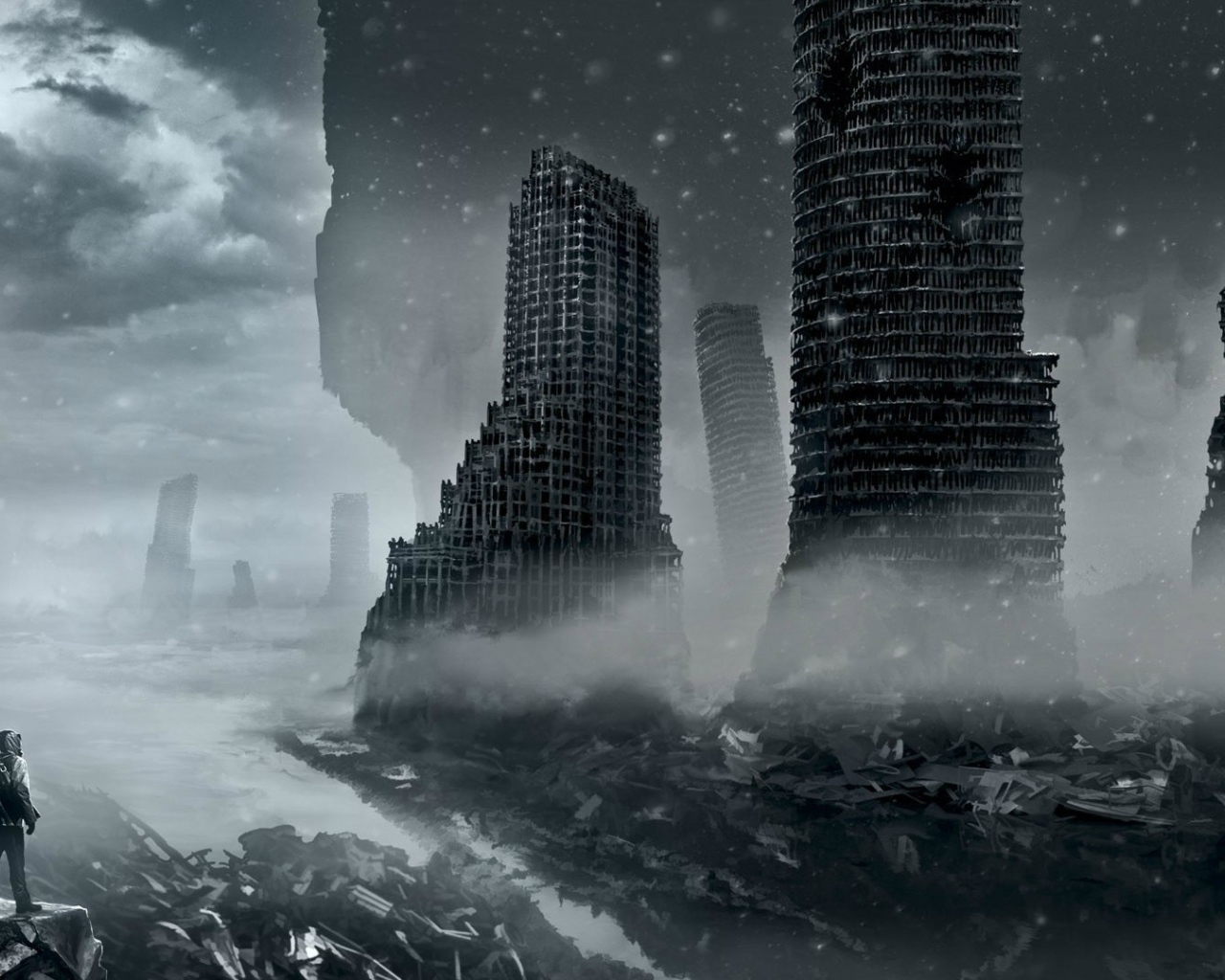 Руины небоскребов после бомбардировки