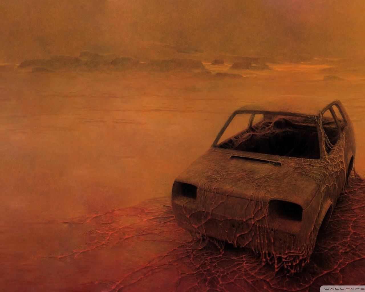 Ржавый корпус авто во всемирной пустыне