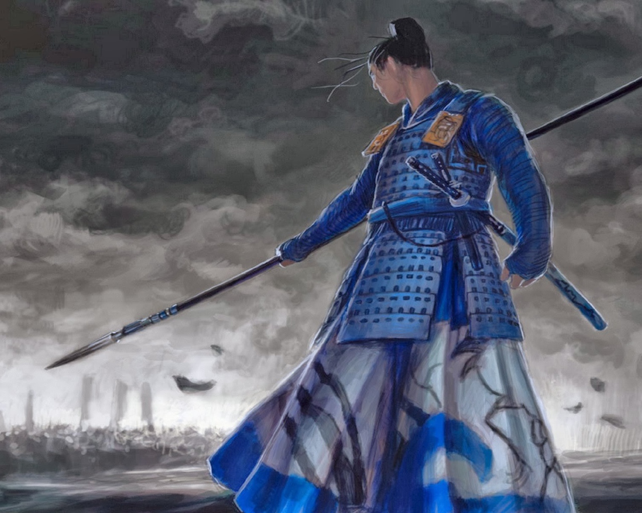 Самурай в синей одежде
