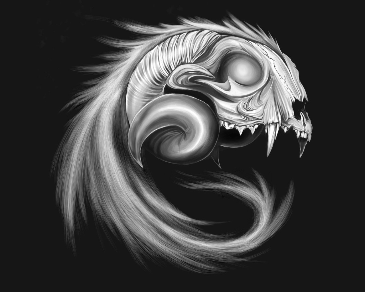 Череп сказочного животного, серый фон