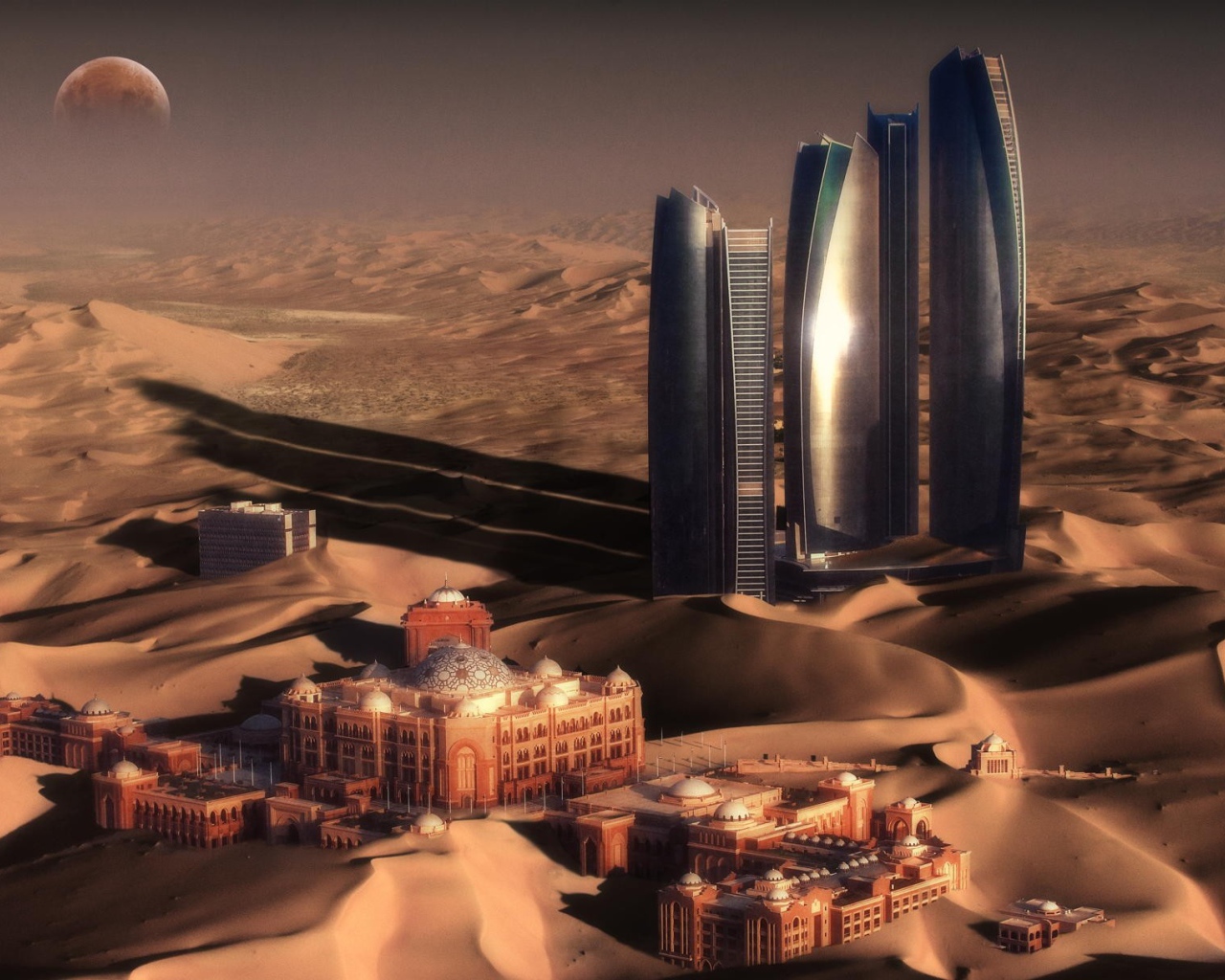 Небоскребы в песках пустыни