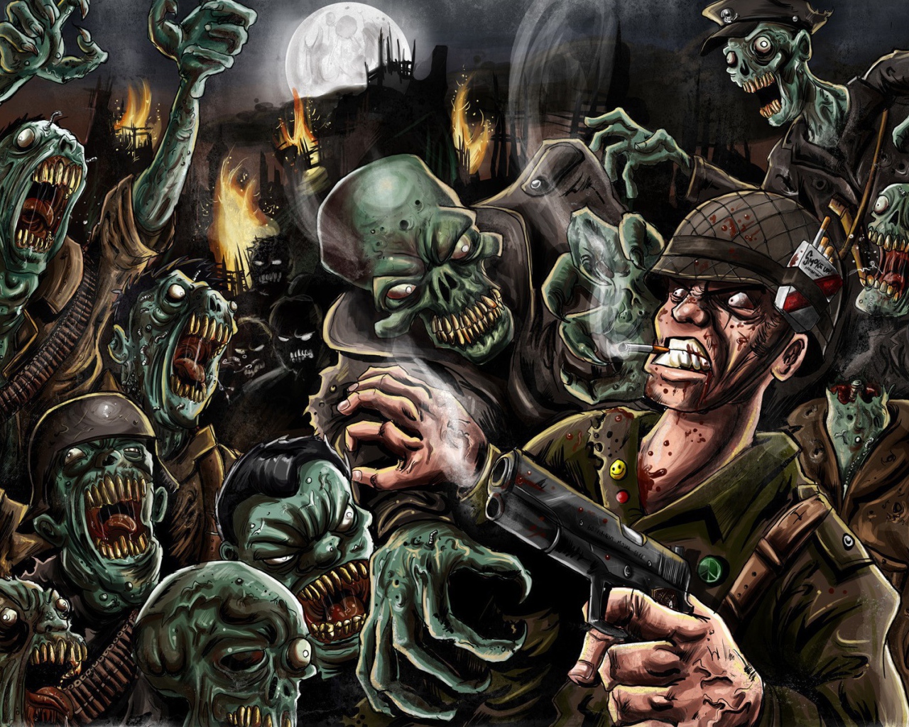 Солдат сражается с зомби