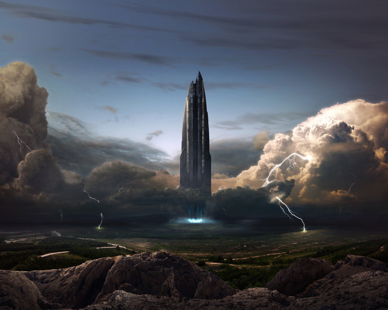 Межпланетный корабль садится на поверхность