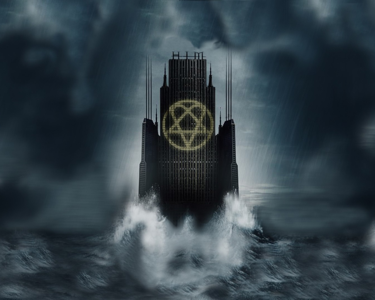 Символ на небоскребе в воде